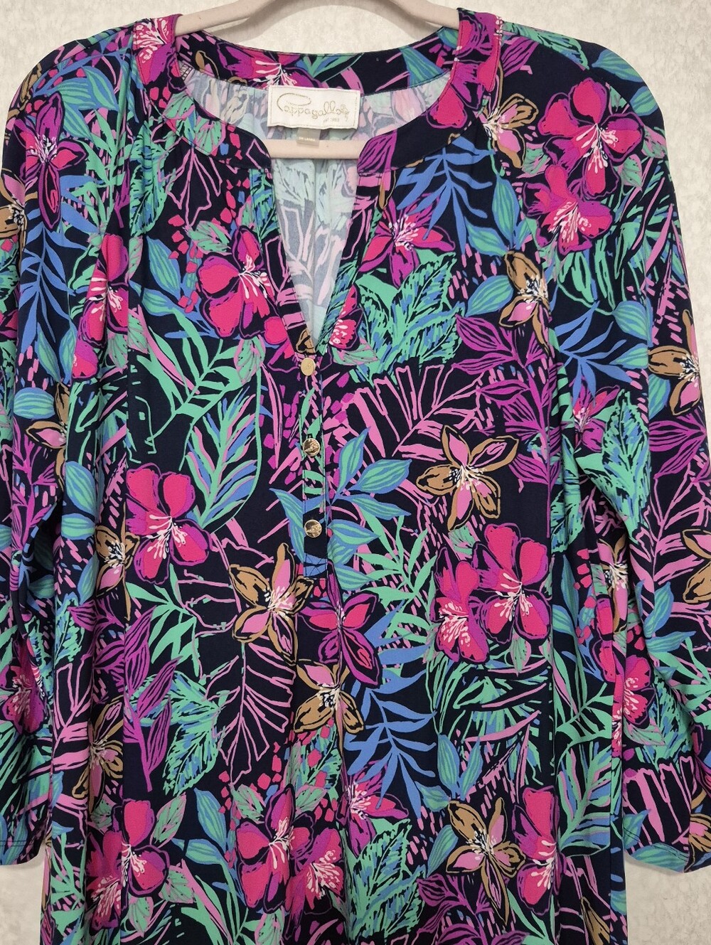 Pappagallo Black Dress with Fuchsia-green Floral Multi Shift Midi Dress-Large - Picture 3 of 11
